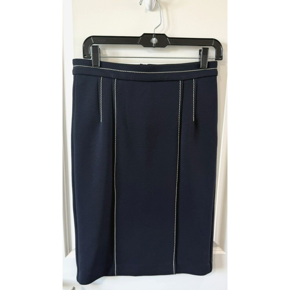 NWT Ann Taylor Pencil Skirt 4 Navy Stitching detail stretch below knee zipper